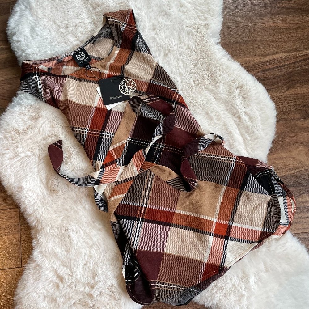Bobeau Autumnal Plaid Sleeveless Top NWT